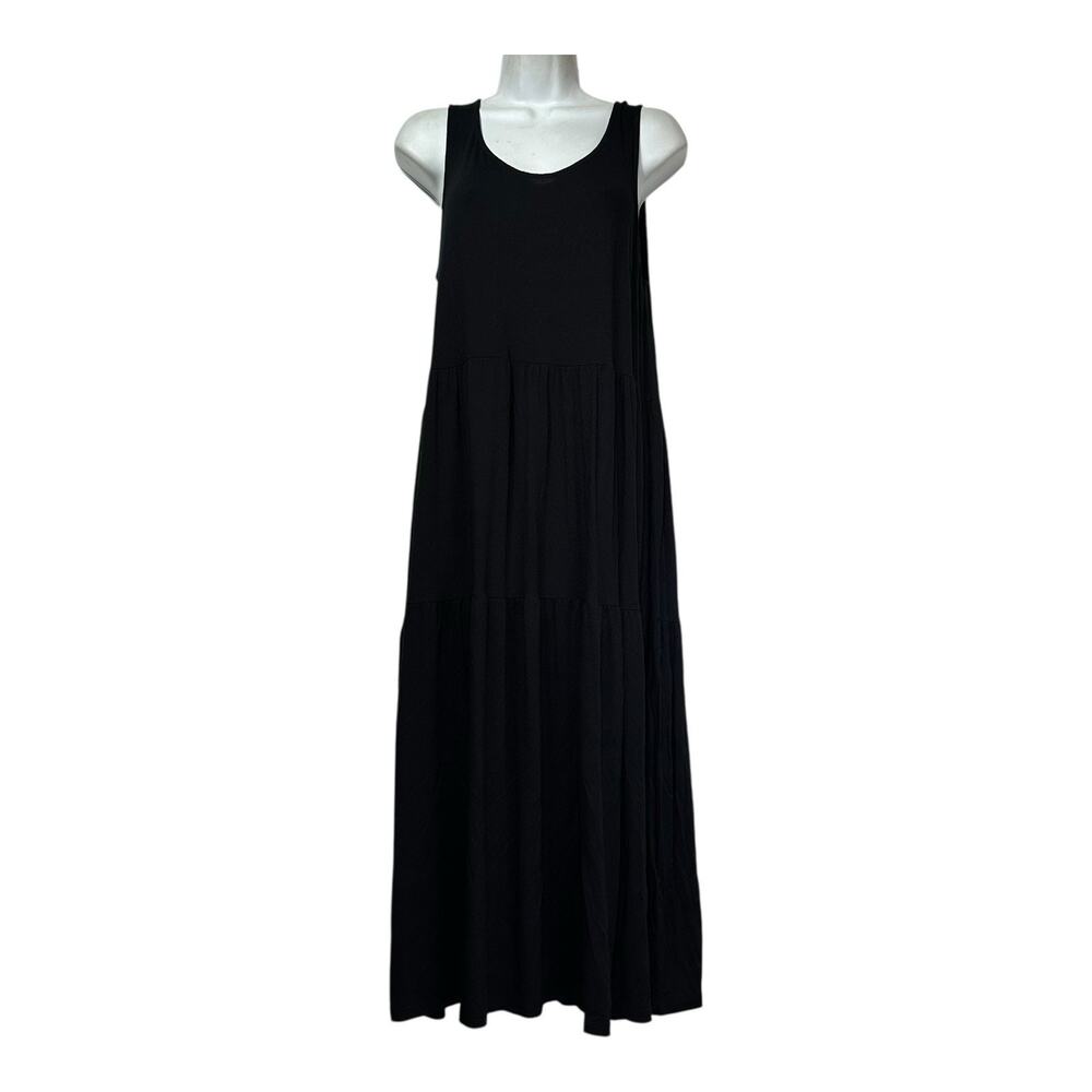 Eileen fisher black sleeveless ruffle dress Size S
